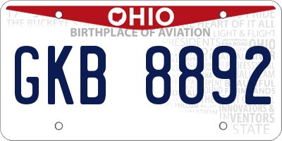 OH license plate GKB8892