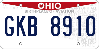 OH license plate GKB8910