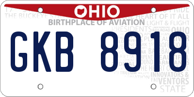 OH license plate GKB8918