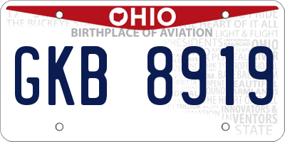 OH license plate GKB8919