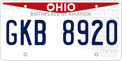 OH license plate GKB8920