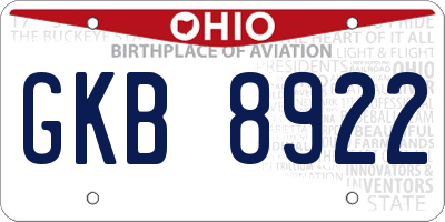 OH license plate GKB8922