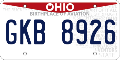 OH license plate GKB8926