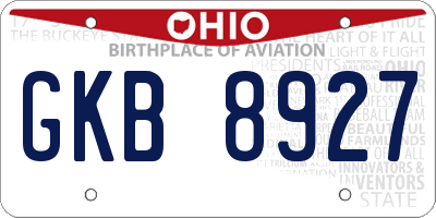 OH license plate GKB8927