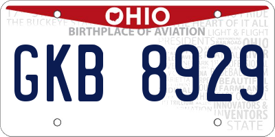 OH license plate GKB8929