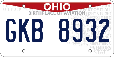 OH license plate GKB8932