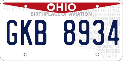 OH license plate GKB8934
