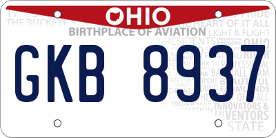 OH license plate GKB8937