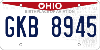OH license plate GKB8945