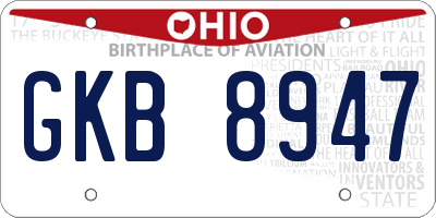 OH license plate GKB8947