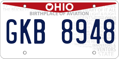 OH license plate GKB8948