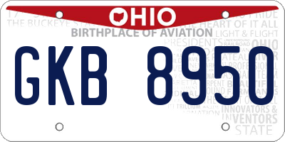 OH license plate GKB8950