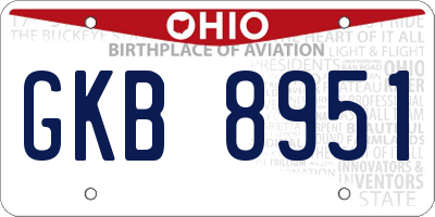 OH license plate GKB8951