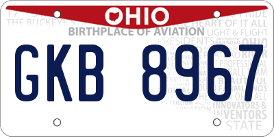OH license plate GKB8967