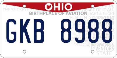 OH license plate GKB8988