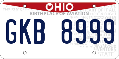 OH license plate GKB8999