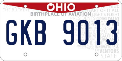 OH license plate GKB9013