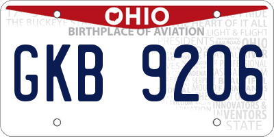 OH license plate GKB9206