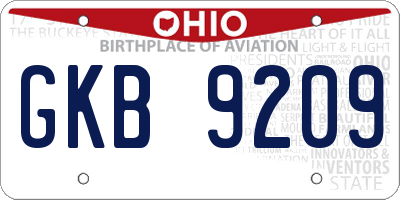 OH license plate GKB9209