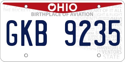 OH license plate GKB9235
