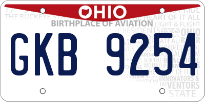 OH license plate GKB9254