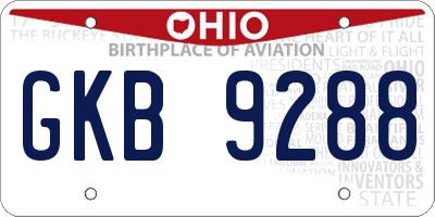 OH license plate GKB9288