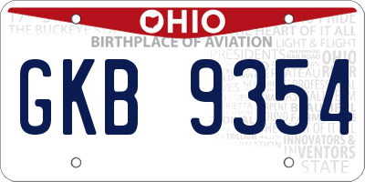 OH license plate GKB9354