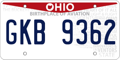 OH license plate GKB9362