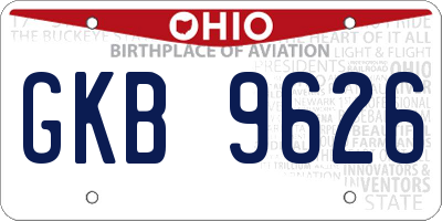 OH license plate GKB9626