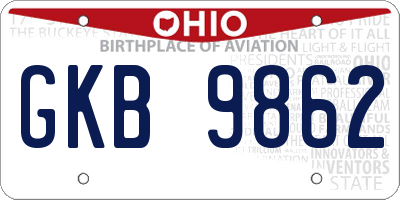 OH license plate GKB9862