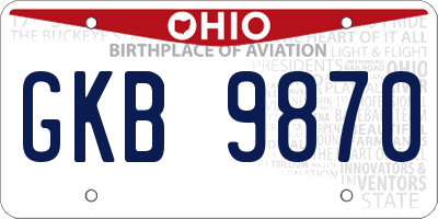 OH license plate GKB9870