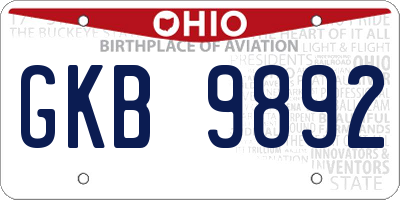 OH license plate GKB9892