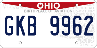 OH license plate GKB9962