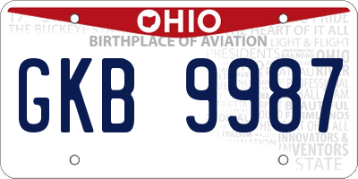 OH license plate GKB9987