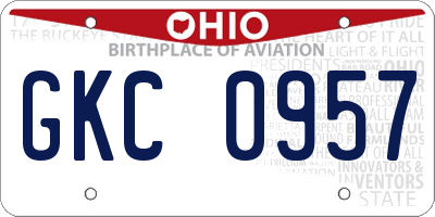 OH license plate GKC0957