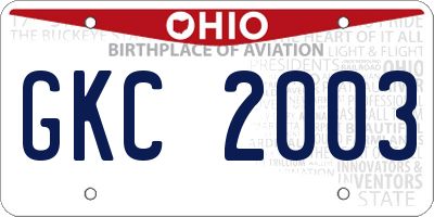 OH license plate GKC2003