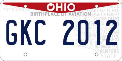 OH license plate GKC2012