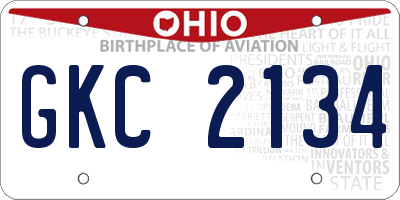 OH license plate GKC2134