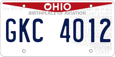 OH license plate GKC4012