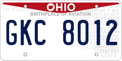 OH license plate GKC8012