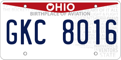 OH license plate GKC8016