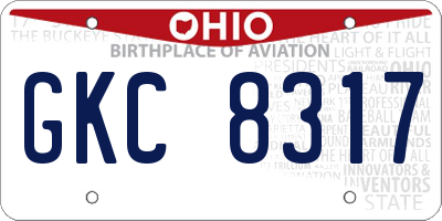 OH license plate GKC8317