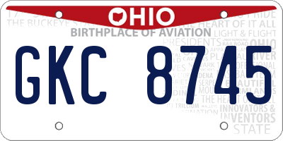 OH license plate GKC8745