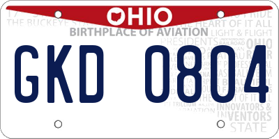 OH license plate GKD0804