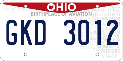 OH license plate GKD3012