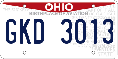 OH license plate GKD3013