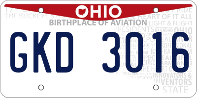 OH license plate GKD3016