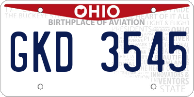 OH license plate GKD3545