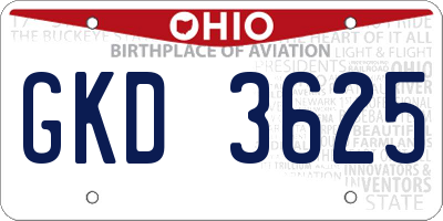 OH license plate GKD3625