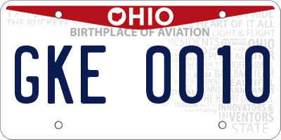 OH license plate GKE0010